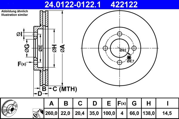 ATE 24.0122-0122.1 - Спирачен диск vvparts.bg