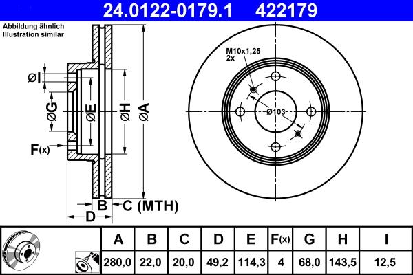 ATE 24.0122-0179.1 - Спирачен диск vvparts.bg