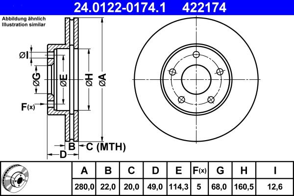 ATE 24.0122-0174.1 - Спирачен диск vvparts.bg