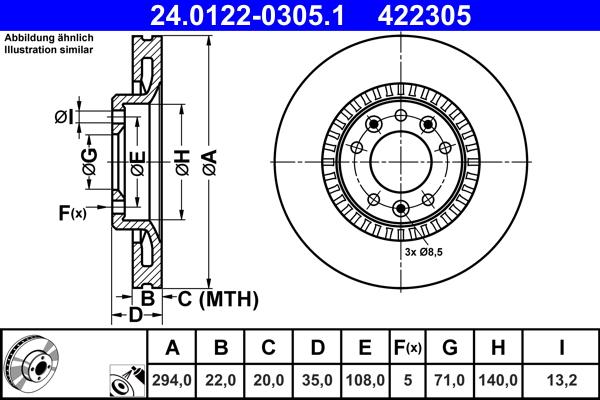 ATE 24.0122-0305.1 - Спирачен диск vvparts.bg