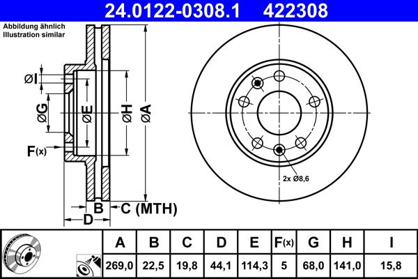ATE 24.0122-0308.1 - Спирачен диск vvparts.bg