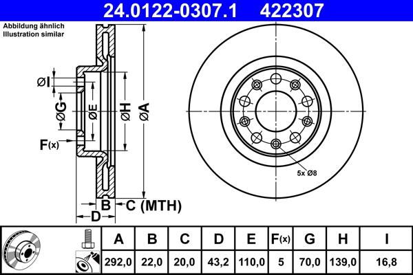 ATE 24.0122-0307.1 - Спирачен диск vvparts.bg