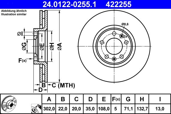 ATE 24.0122-0255.1 - Спирачен диск vvparts.bg