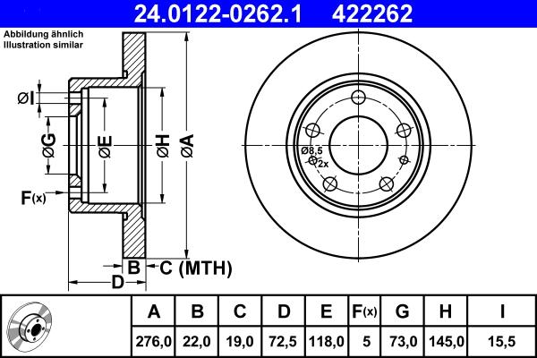 ATE 24.0122-0262.1 - Спирачен диск vvparts.bg