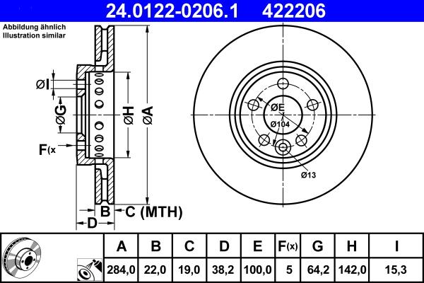 ATE 24.0122-0206.1 - Спирачен диск vvparts.bg