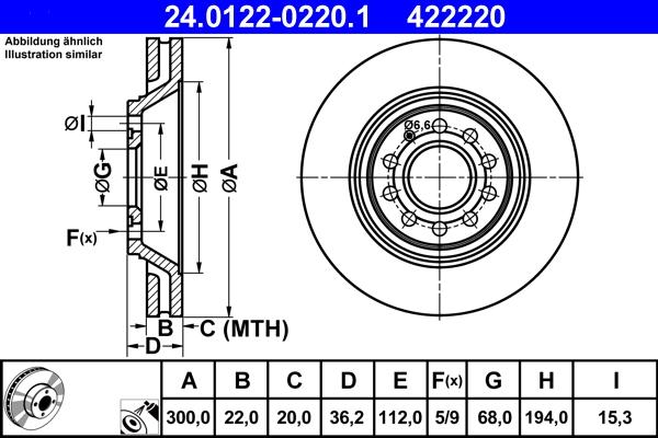 ATE 24.0122-0220.1 - Спирачен диск vvparts.bg