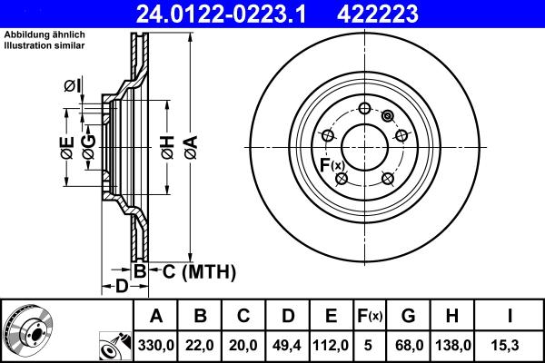 ATE 24.0122-0223.1 - Спирачен диск vvparts.bg