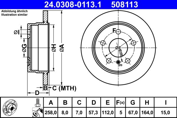 ATE 24.0308-0113.1 - Спирачен диск vvparts.bg