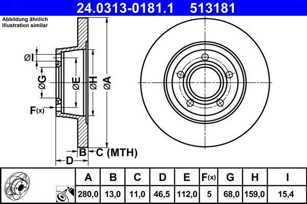 ATE 24.0313-0181.1 - Спирачен диск vvparts.bg