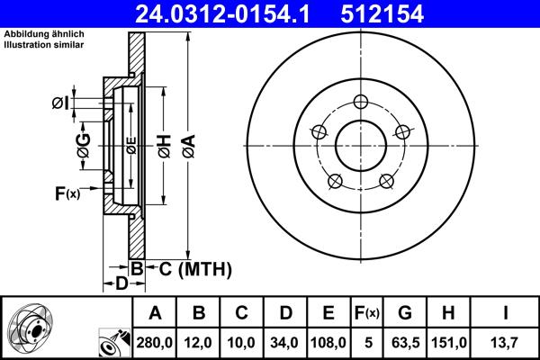 ATE 24.0312-0154.1 - Спирачен диск vvparts.bg