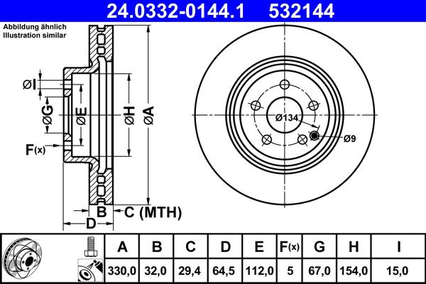 ATE 24.0332-0144.1 - Спирачен диск vvparts.bg