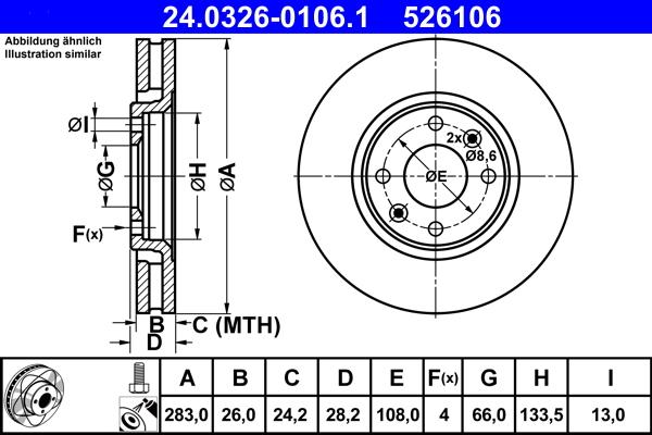 ATE 24.0326-0106.1 - Спирачен диск vvparts.bg