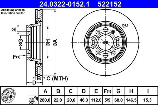 ATE 24.0322-0152.1 - Спирачен диск vvparts.bg