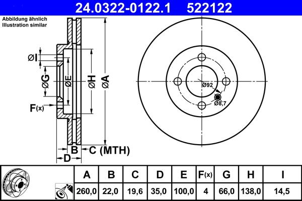 ATE 24.0322-0122.1 - Спирачен диск vvparts.bg