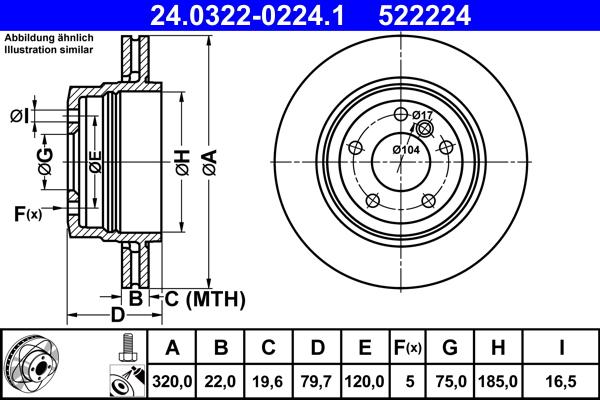 ATE 24.0322-0224.1 - Спирачен диск vvparts.bg