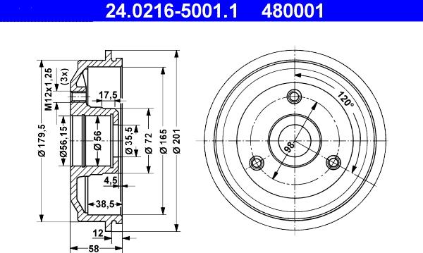 ATE 24.0216-5001.1 - Спирачен барабан vvparts.bg