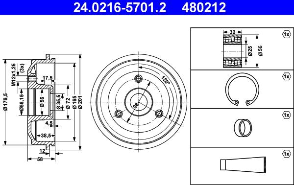 ATE 24.0216-5701.2 - Спирачен барабан vvparts.bg