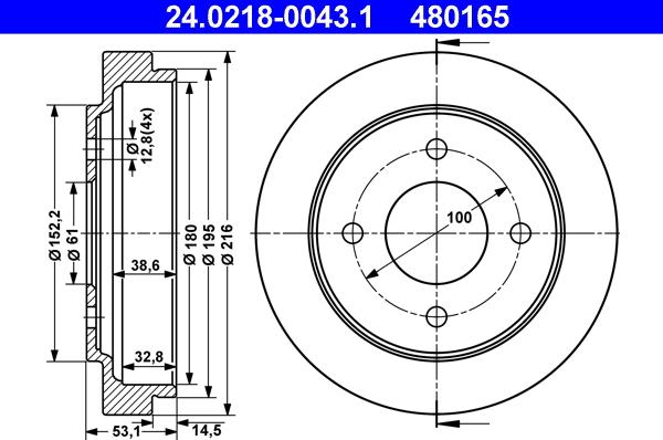 ATE 24.0218-0043.1 - Спирачен барабан vvparts.bg