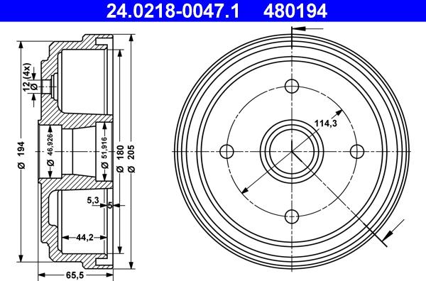 ATE 24.0218-0047.1 - Спирачен барабан vvparts.bg