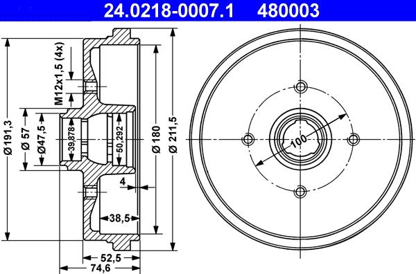 ATE 24.0218-0007.1 - Спирачен барабан vvparts.bg