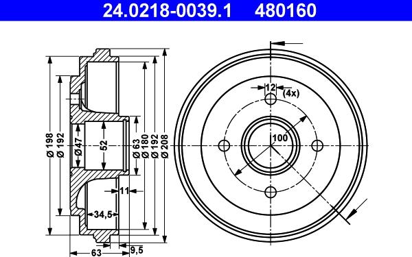 ATE 24.0218-0039.1 - Спирачен барабан vvparts.bg