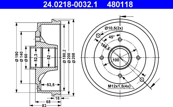 ATE 24.0218-0032.1 - Спирачен барабан vvparts.bg