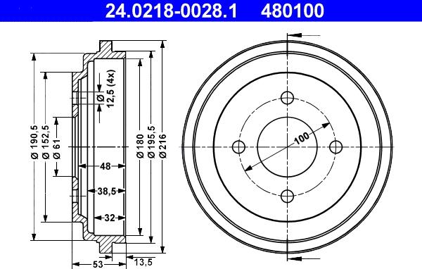 ATE 24.0218-0028.1 - Спирачен барабан vvparts.bg