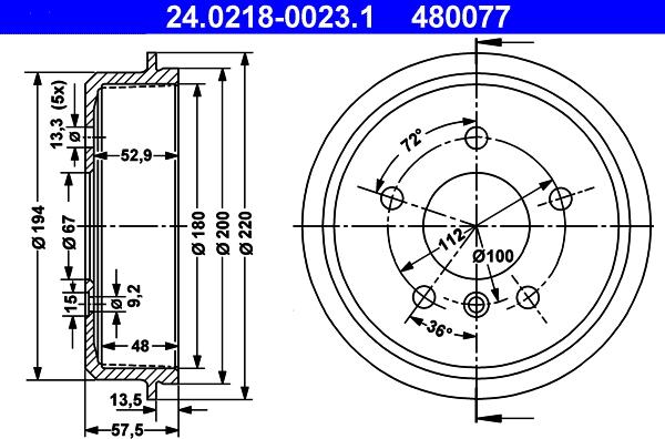 ATE 24.0218-0023.1 - Спирачен барабан vvparts.bg