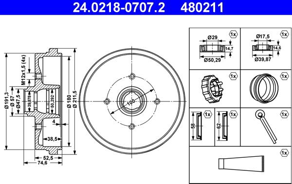 ATE 24.0218-0707.2 - Спирачен барабан vvparts.bg