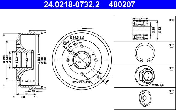 ATE 24.0218-0732.2 - Спирачен барабан vvparts.bg