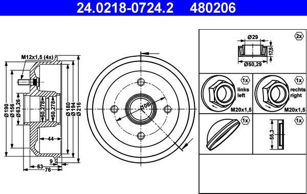 ATE 24.0218-0724.2 - Спирачен барабан vvparts.bg