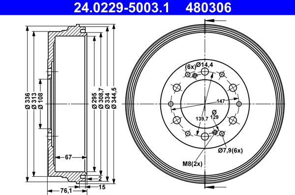 ATE 24.0229-5003.1 - Спирачен барабан vvparts.bg