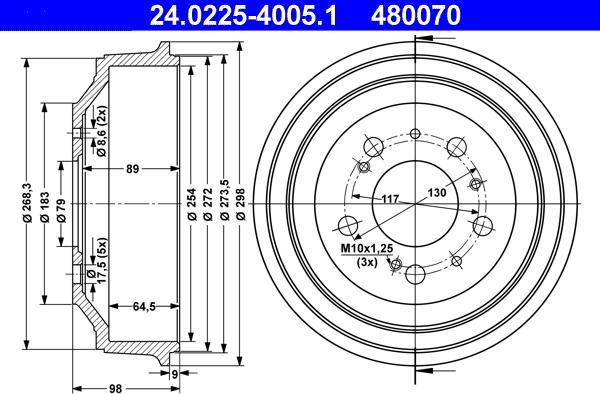 ATE 24.0225-4005.1 - Спирачен барабан vvparts.bg