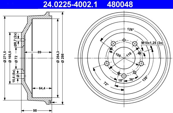 ATE 24.0225-4002.1 - Спирачен барабан vvparts.bg