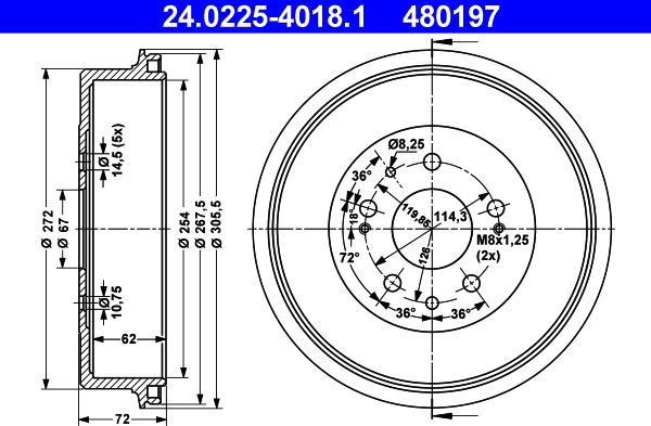 ATE 24.0225-4018.1 - Спирачен барабан vvparts.bg