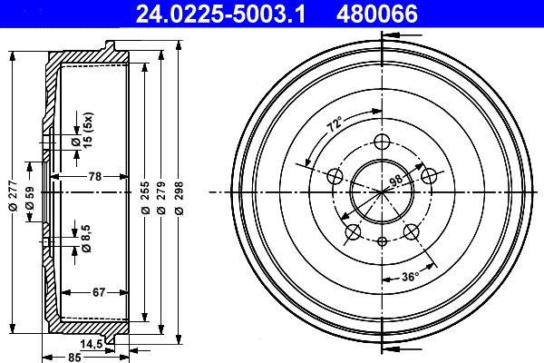 ATE 24.0225-5003.1 - Спирачен барабан vvparts.bg