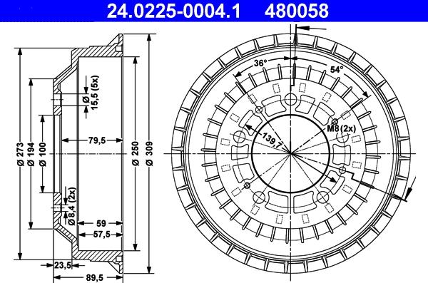 ATE 24.0225-0004.1 - Спирачен барабан vvparts.bg