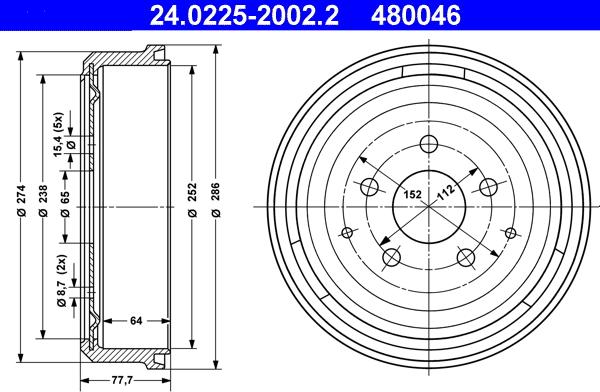 ATE 24.0225-2002.2 - Спирачен барабан vvparts.bg