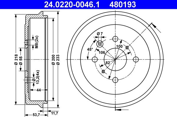 ATE 24.0220-0046.1 - Спирачен барабан vvparts.bg