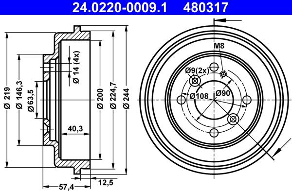 ATE 24.0220-0009.1 - Спирачен барабан vvparts.bg