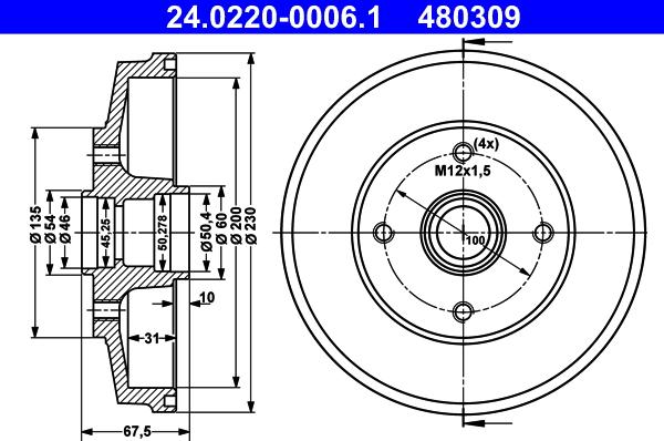 ATE 24.0220-0006.1 - Спирачен барабан vvparts.bg