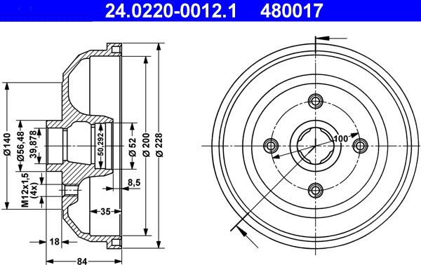 ATE 24.0220-0012.1 - Спирачен барабан vvparts.bg