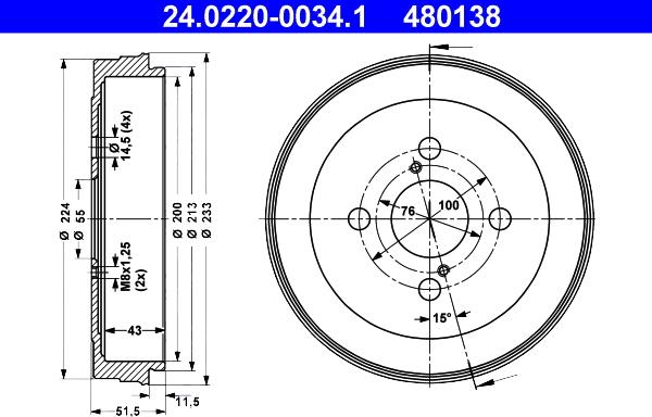 ATE 24.0220-0034.1 - Спирачен барабан vvparts.bg