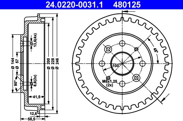 ATE 24.0220-0031.1 - Спирачен барабан vvparts.bg