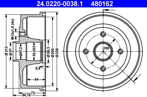 ATE 24.0220-0038.1 - Спирачен барабан vvparts.bg