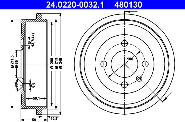 ATE 24.0220-0032.1 - Спирачен барабан vvparts.bg