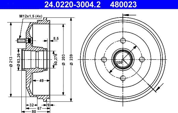 ATE 24.0220-3004.2 - Спирачен барабан vvparts.bg