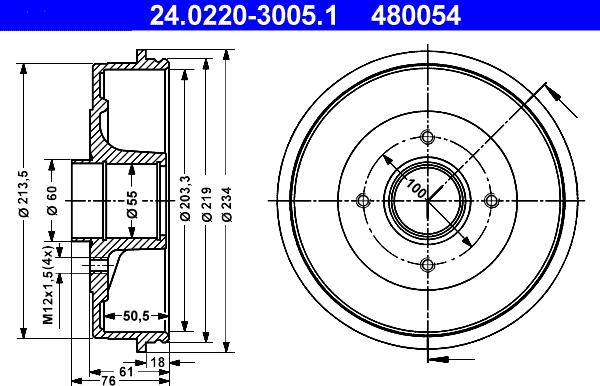 ATE 24.0220-3005.1 - Спирачен барабан vvparts.bg