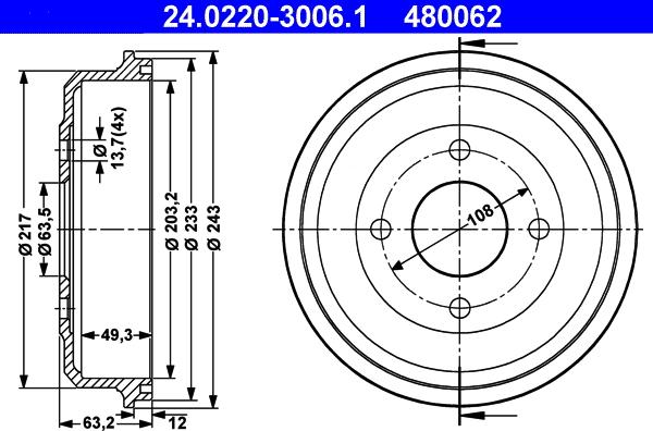 ATE 24.0220-3006.1 - Спирачен барабан vvparts.bg