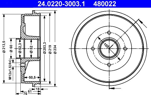 ATE 24.0220-3003.1 - Спирачен барабан vvparts.bg